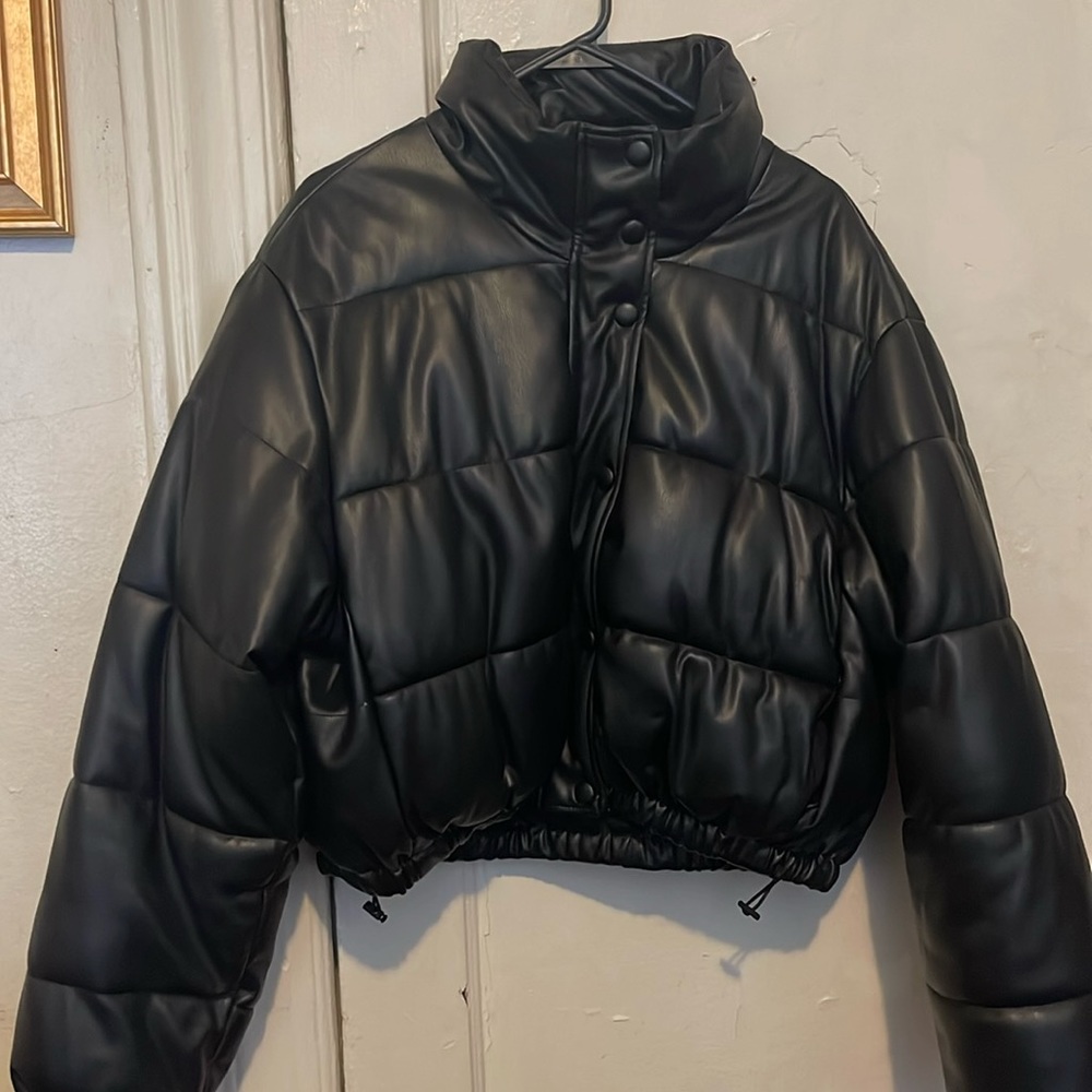 Zara Leather Puffer Jacket